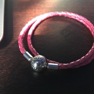 PANDORA | Pink Woven Leather Charm Bracelet